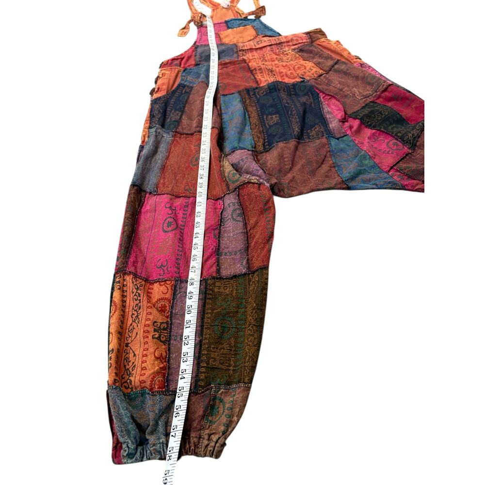 Patchwork Bohemian Overalls Drop Crotch Harem 0S … - image 8